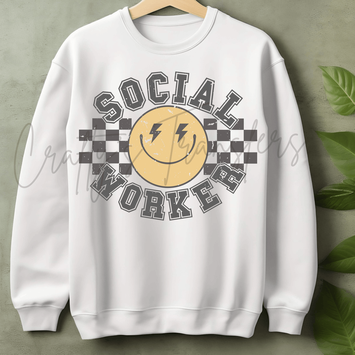 Social Worker DTF Transfer – Retro Smiley Checkerboard Profession Shirt Design – Social Work DTF