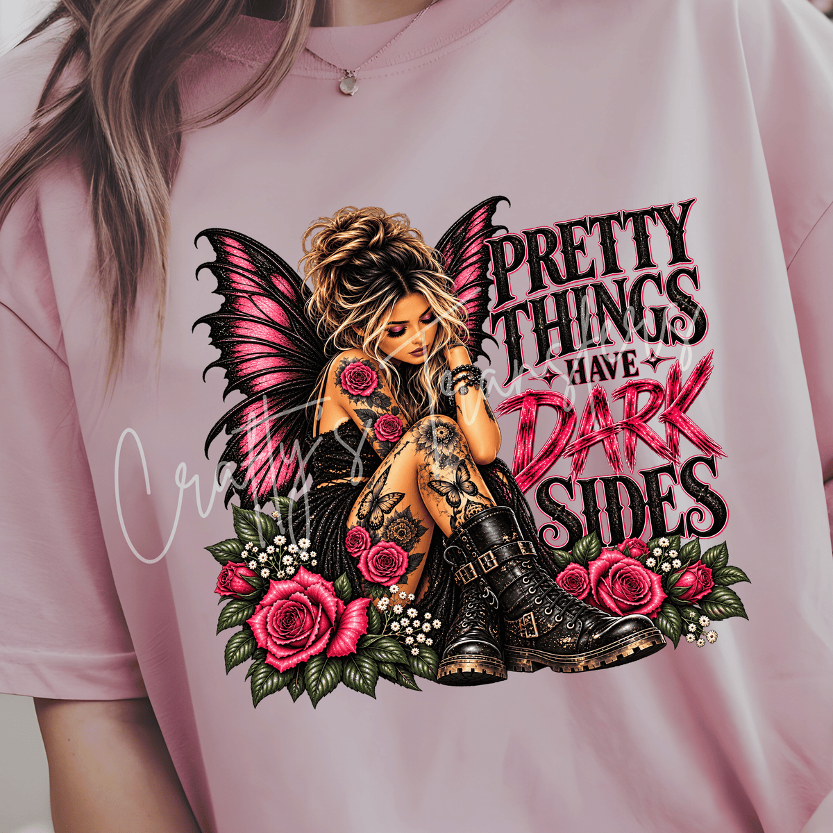 Pretty Things Have Dark Sides DTF Transfer – Gothic Fairy Shirt Design – Pink Black Alternative DTF