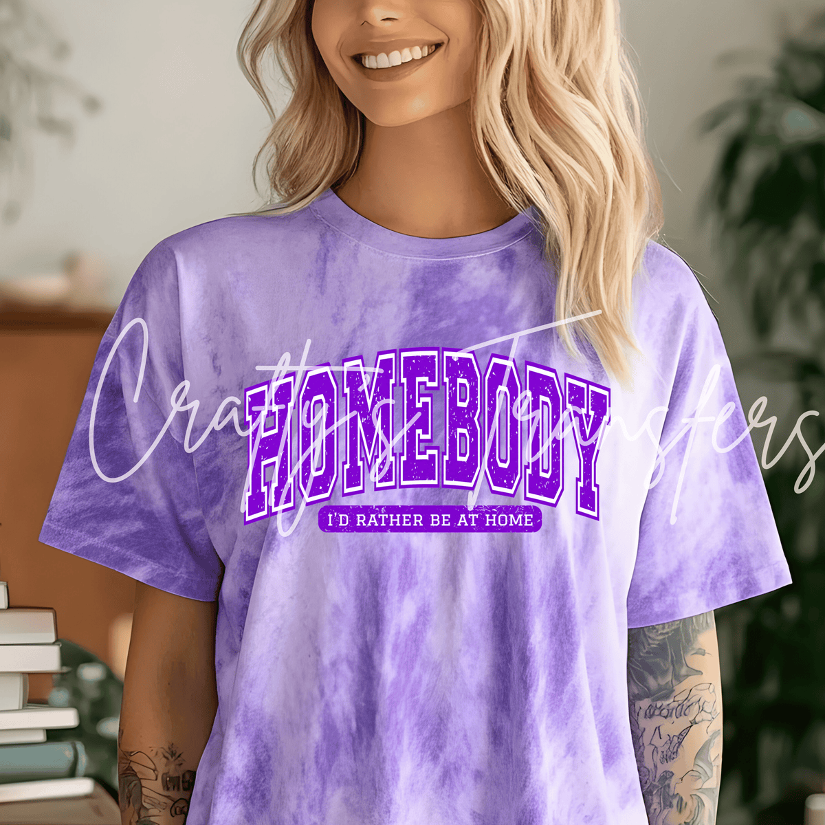 Homebody DTF Transfer – I’d Rather Be at Home Shirt Design – Purple Collegiate Style DTF