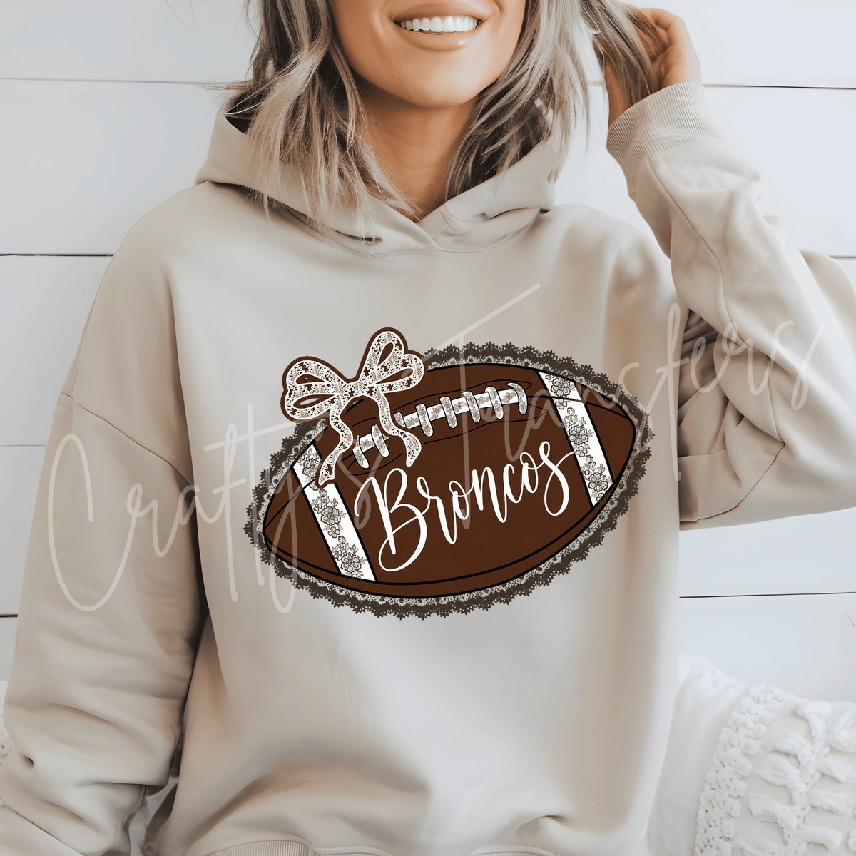 Brown & White Football Bow DTF Transfer – Lace Accent Game Day Shirt Design – Girly Football DTF