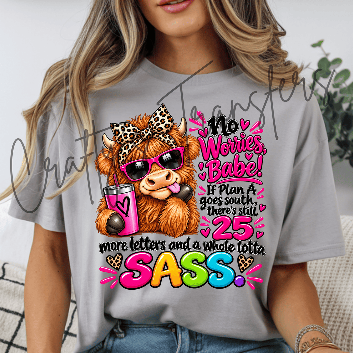 Funny Highland Cow DTF Transfer – Sassy Pink Cow Shirt Design – Coffee Lover DTF
