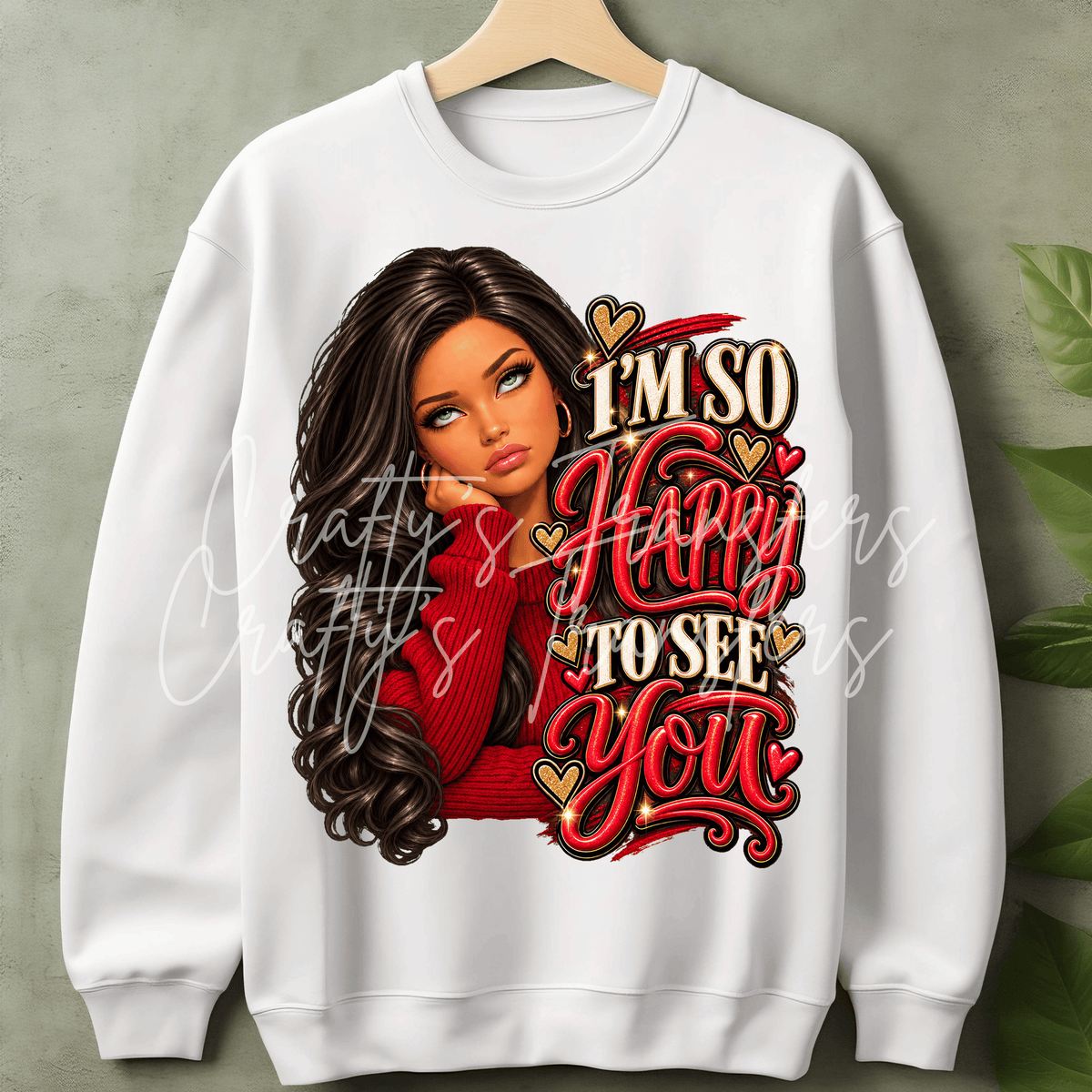 Sassy Brunette Girl DTF Transfer – Red Sweater Attitude Shirt Design – Glam Valentine Style DTF