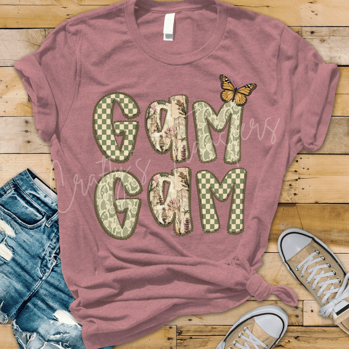 Gam Gam DTF Transfer – Patchwork Butterfly Grandma Shirt Design – Floral GamGam DTF