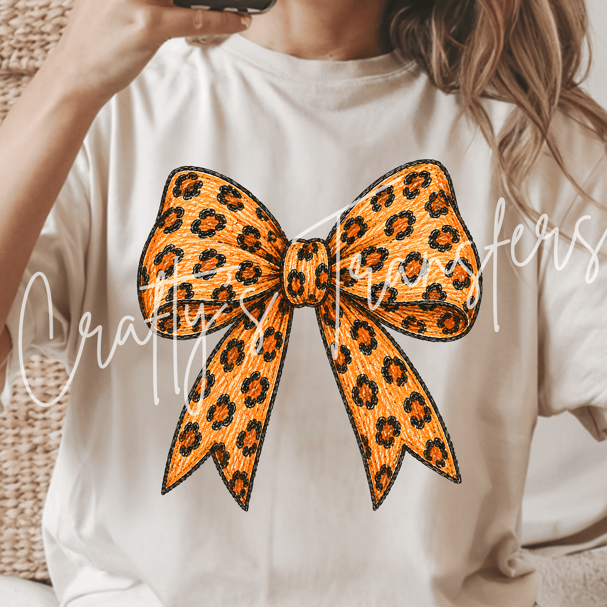 Orange Leopard Bow DTF Transfer – Fall Coquette Bow Graphic – Animal Print Bow DTF – Ready to Press Transfer