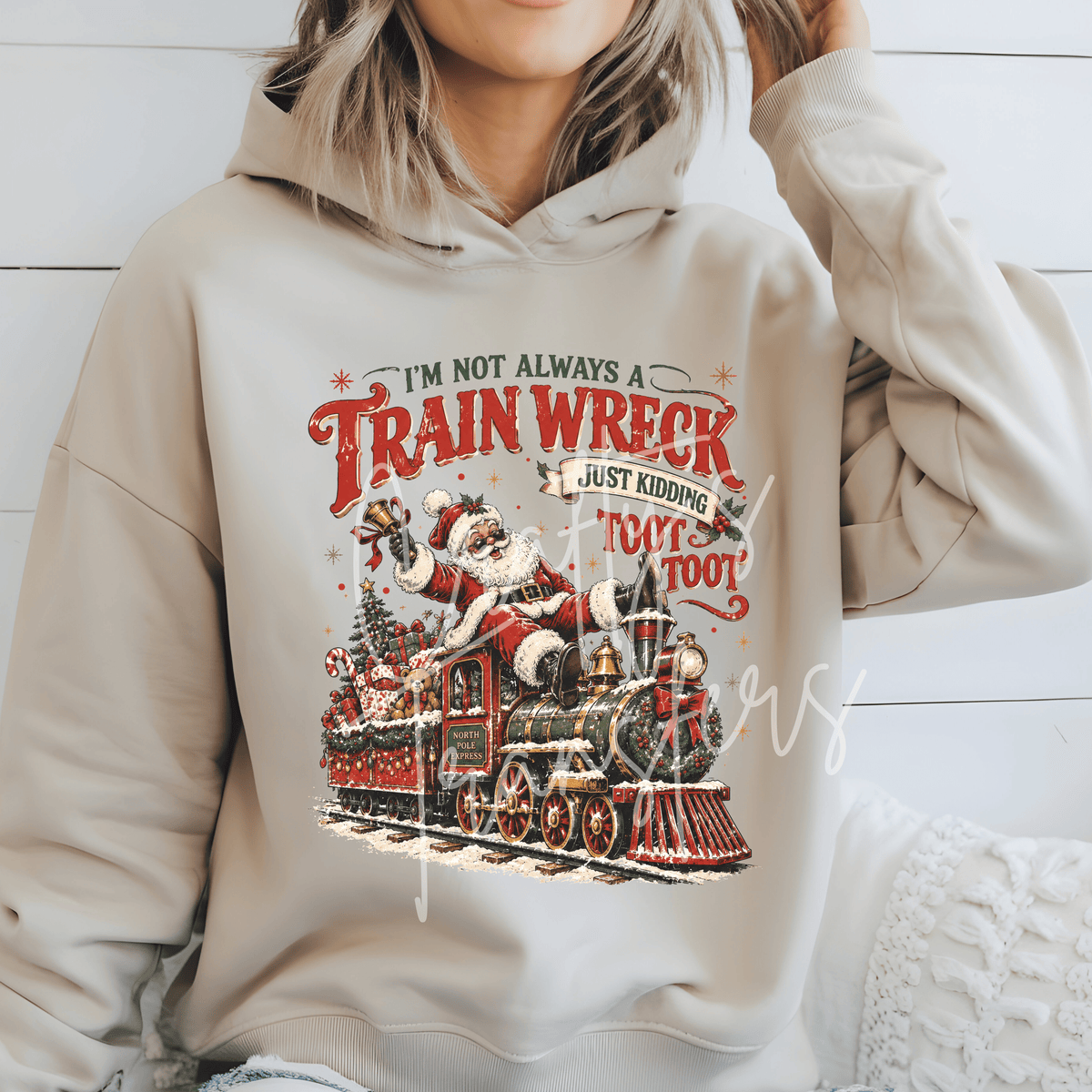 Funny Santa Train DTF Transfer – Christmas Train Wreck Graphic – Vintage Holiday Humor DTF – Ready to Press Transfer