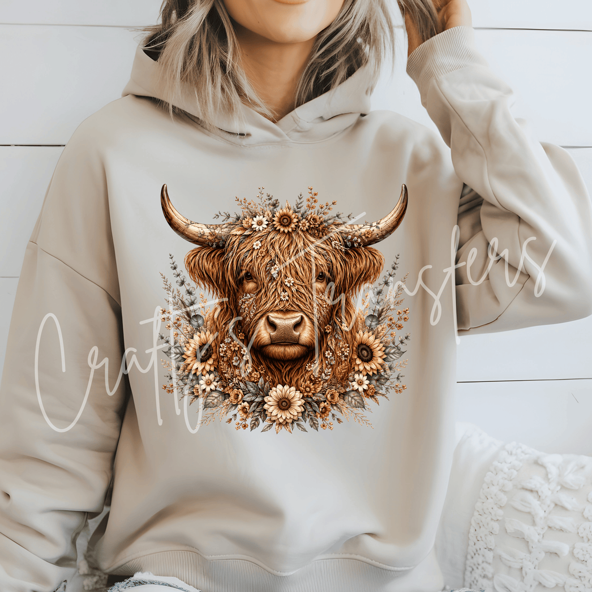 Floral Highland Cow DTF Transfer – Rustic Cow & Wildflower Graphic – Neutral Farmhouse DTF – Ready to Press Transfer