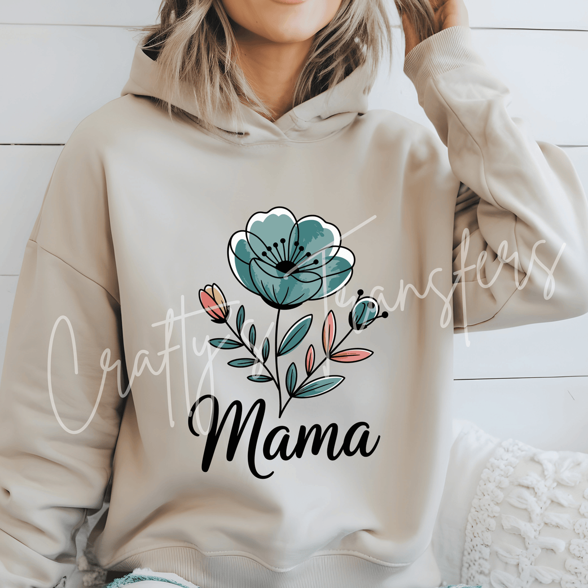 Floral Mama DTF Transfer – Teal & Blush Flower Graphic – Minimal Mother’s Day DTF – Ready to Press Transfer