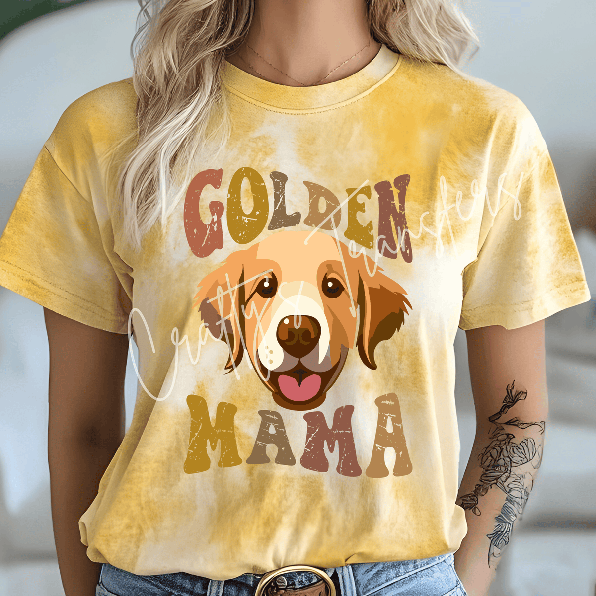 Golden Retriever Mom DTF Transfer – Retro Dog Mama Graphic – Golden Dog Lover DTF – Ready to Press Transfer