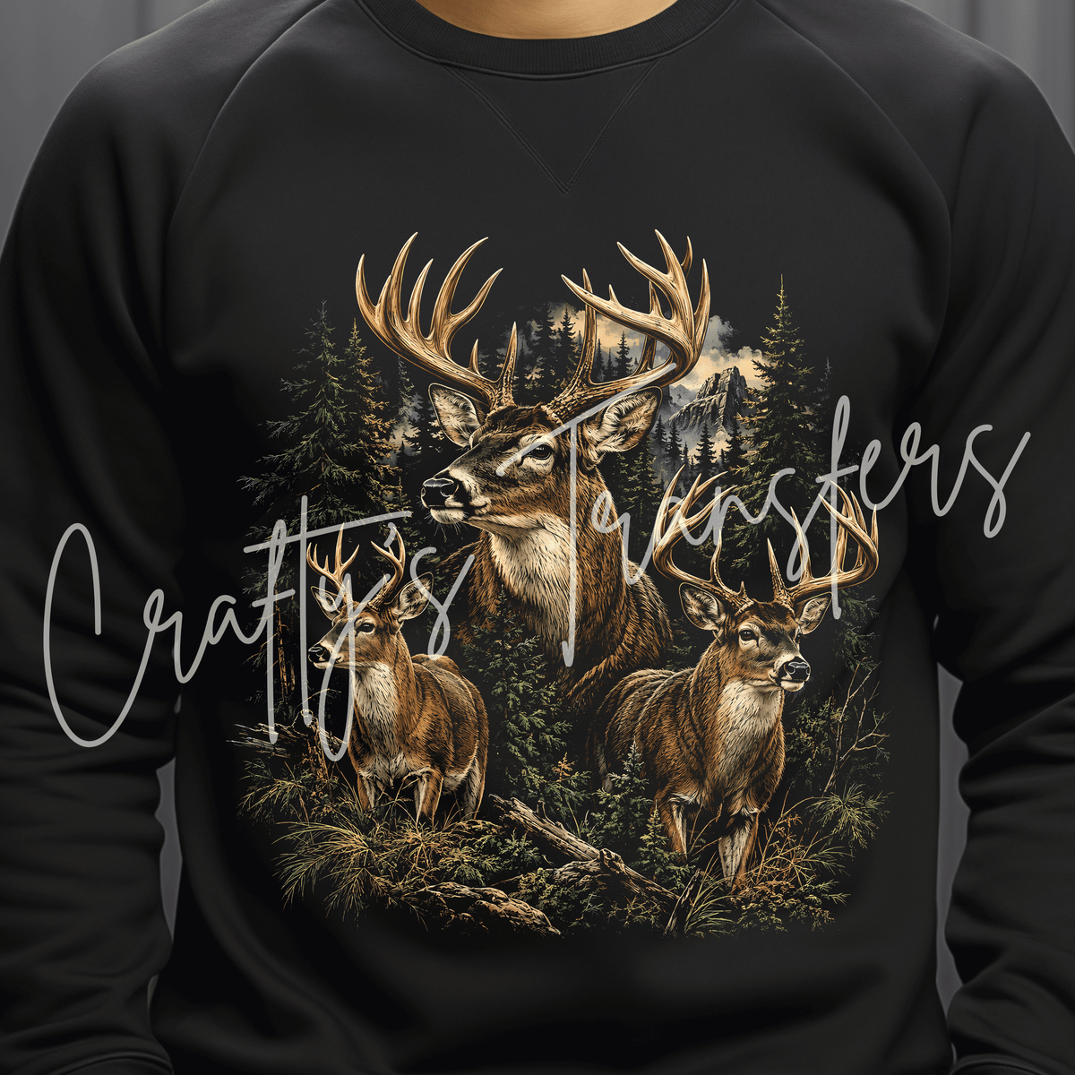 Whitetail Deer DTF Transfer – Woodland Buck Hunting Graphic – Rustic Outdoors Ready to Press DTF