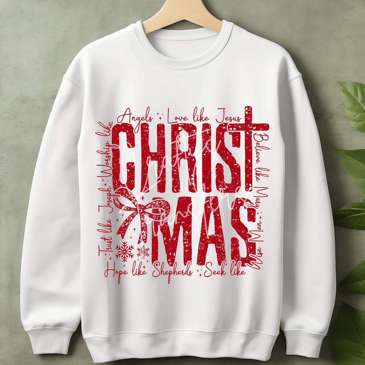 Christian Christmas DTF Transfer – Christ Centered Christmas Faith Graphic – Red Holiday Ready to Press DTF