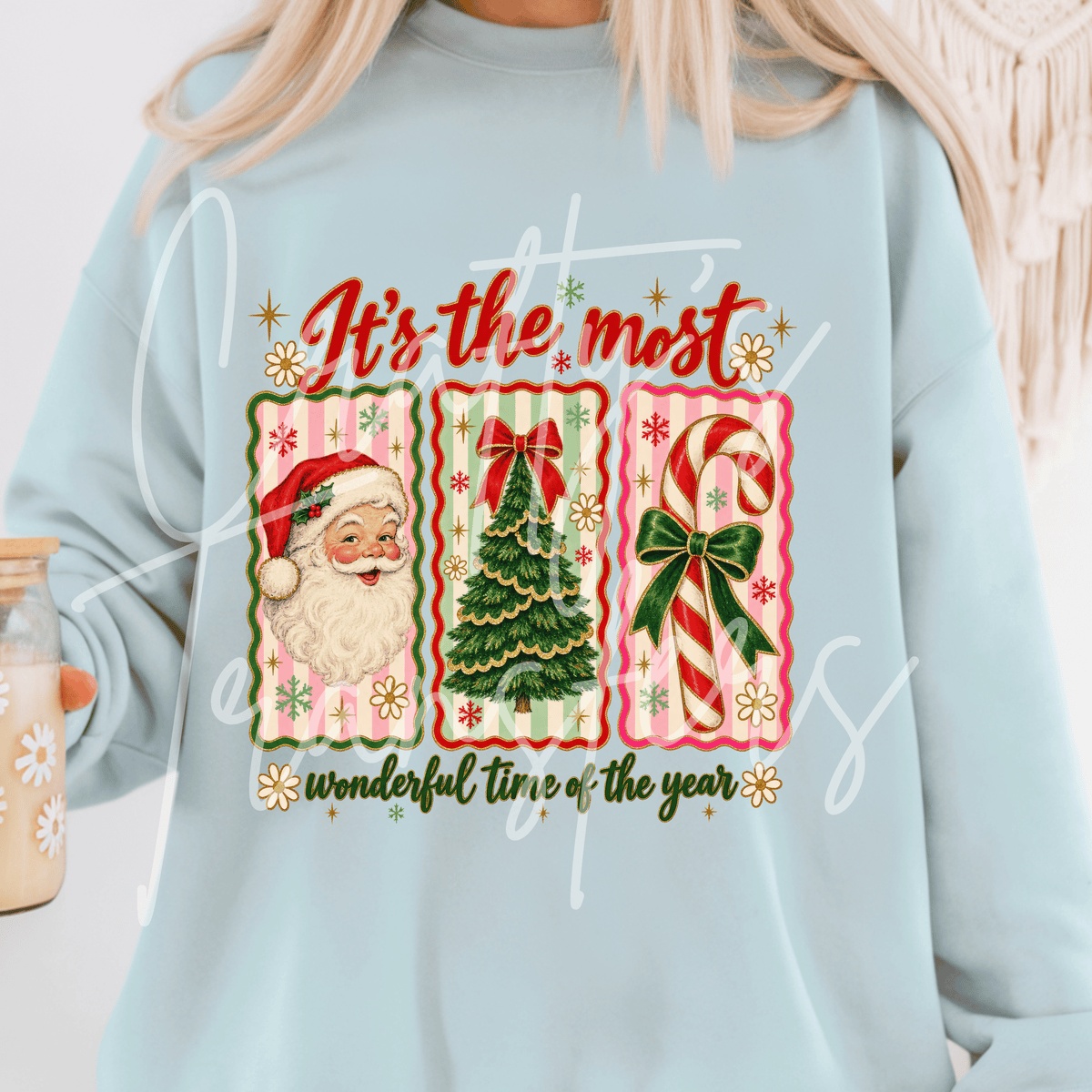 Vintage Christmas DTF Transfer – Retro Santa Tree Candy Cane Shirt Design – Holiday DTF