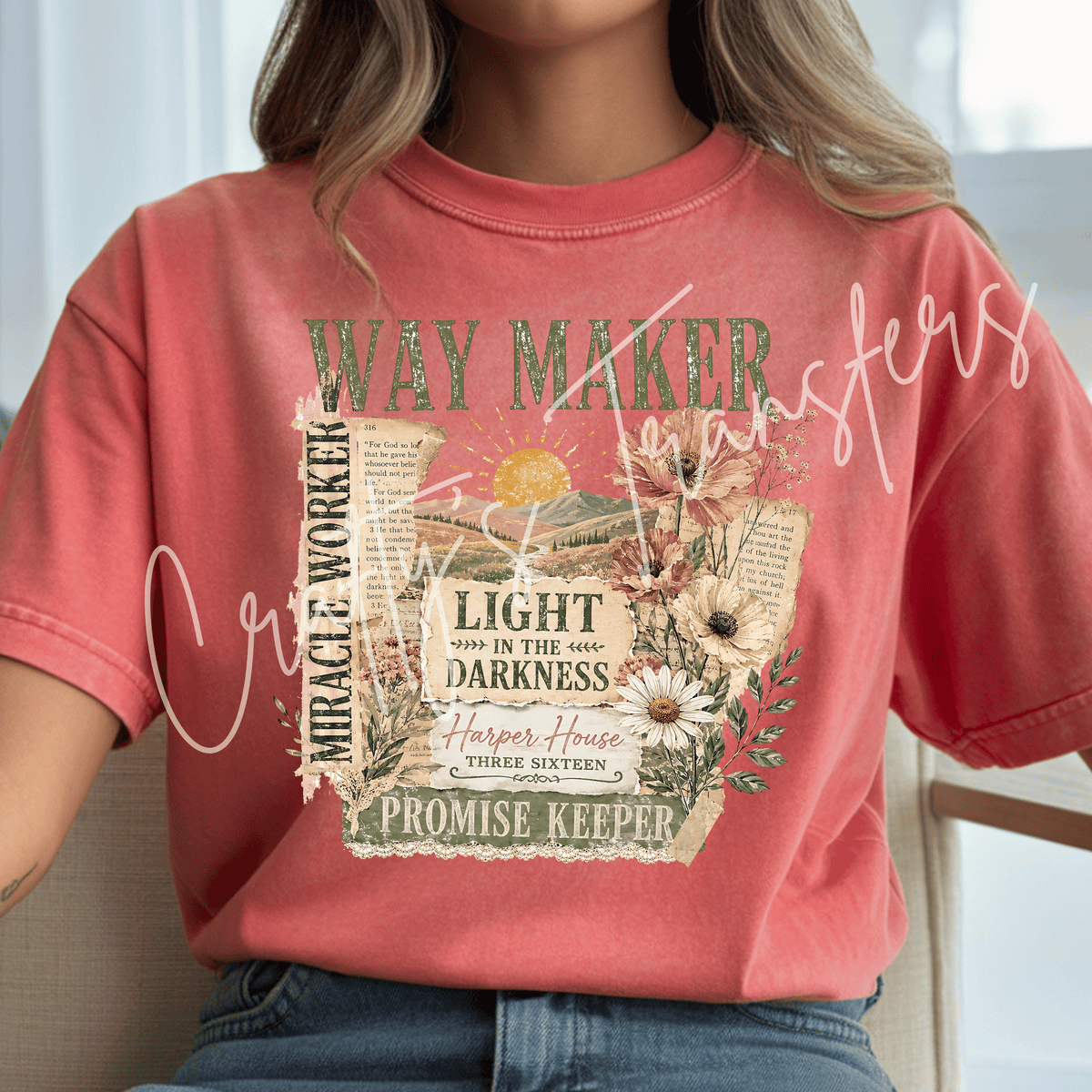 Christian Faith DTF Transfer – Floral Scripture Collage Shirt Design – Vintage Inspirational DTF