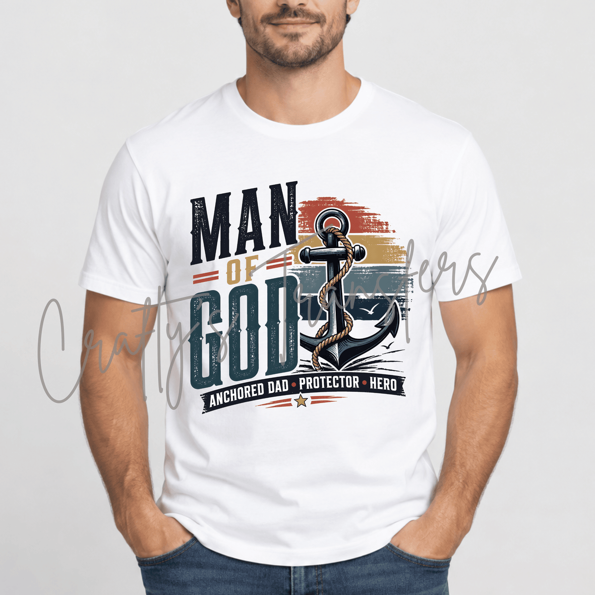 Christian Dad Anchor DTF Transfer – Faith Inspired Father Shirt Design – Nautical Men’s DTF