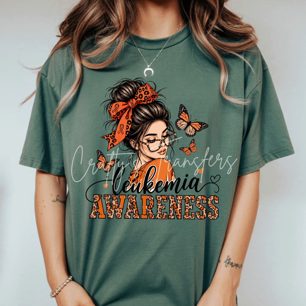 Leukemia Awareness DTF Transfer – Orange Ribbon Butterfly Shirt Design – Cancer Support DTF