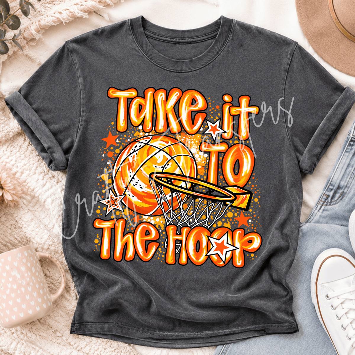 Basketball DTF Transfer – Orange Hoop Sports Shirt Design – Vintage Game Day DTF
