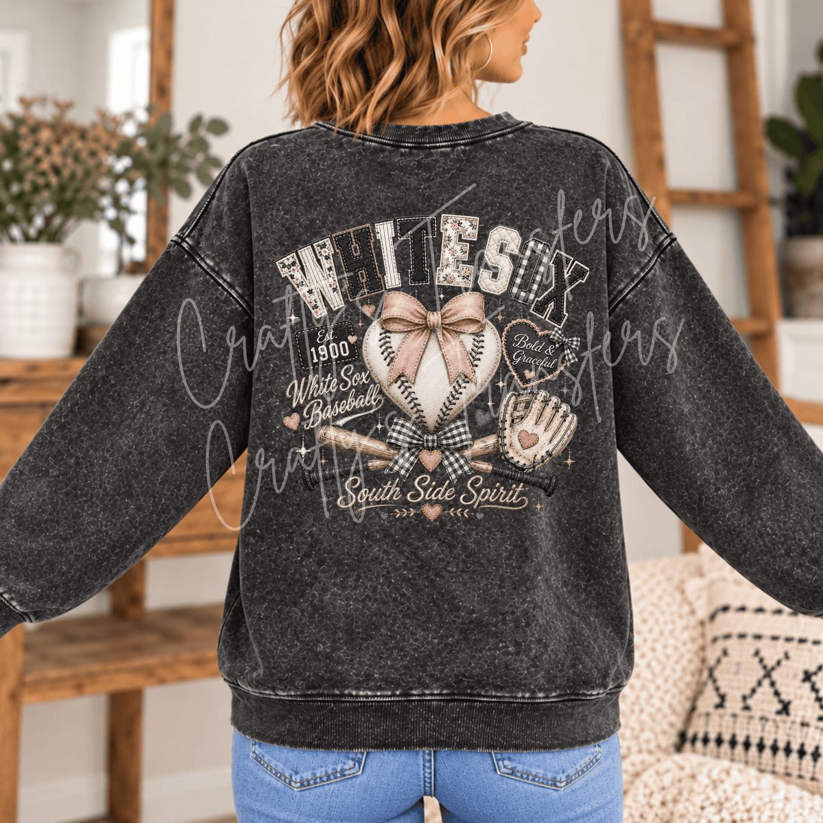 Vintage Baseball Bow DTF Transfer – Pink Black Baseball Shirt Design – Girly Sports DTF