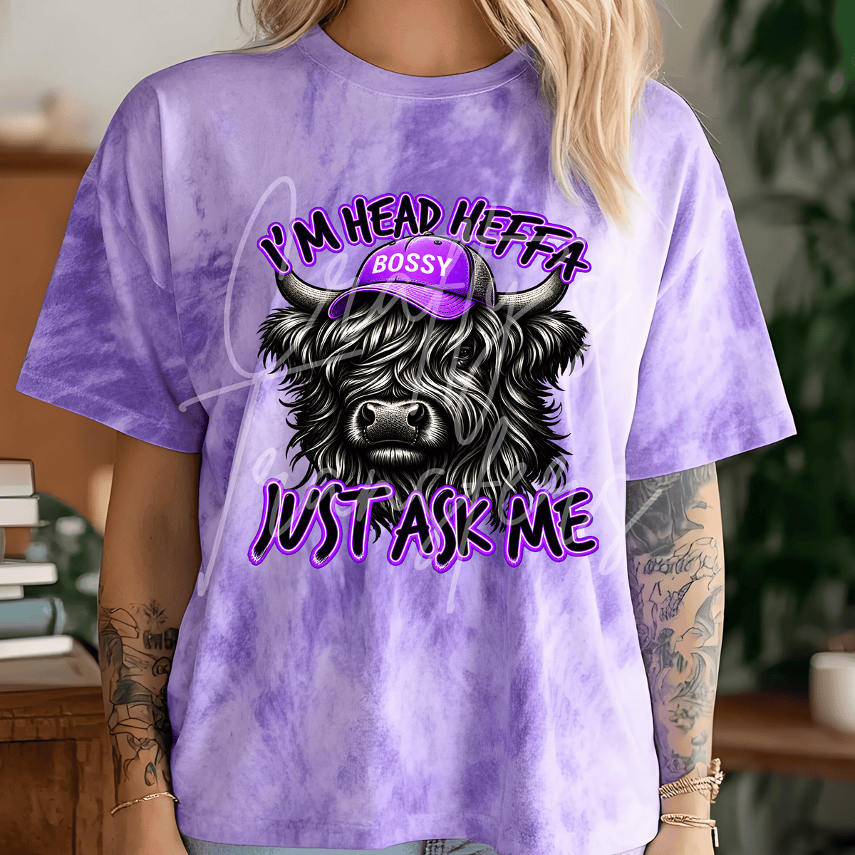 Funny Highland Cow DTF Transfer – Head Heffa Cow Shirt Design – Purple Sassy Western DTF