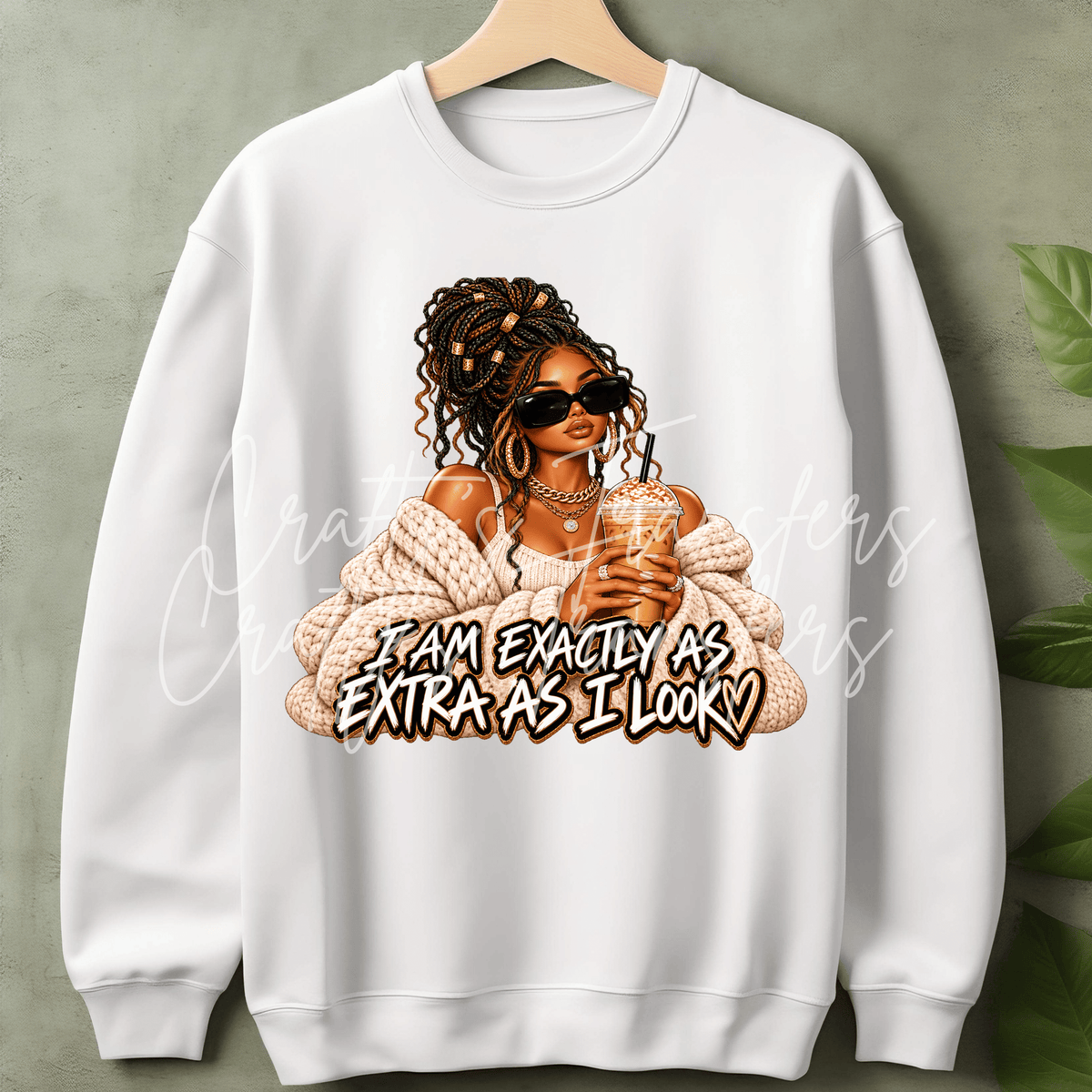Extra Attitude DTF Transfer – Sassy Coffee Girl Shirt Design – Glam Braided Woman DTF