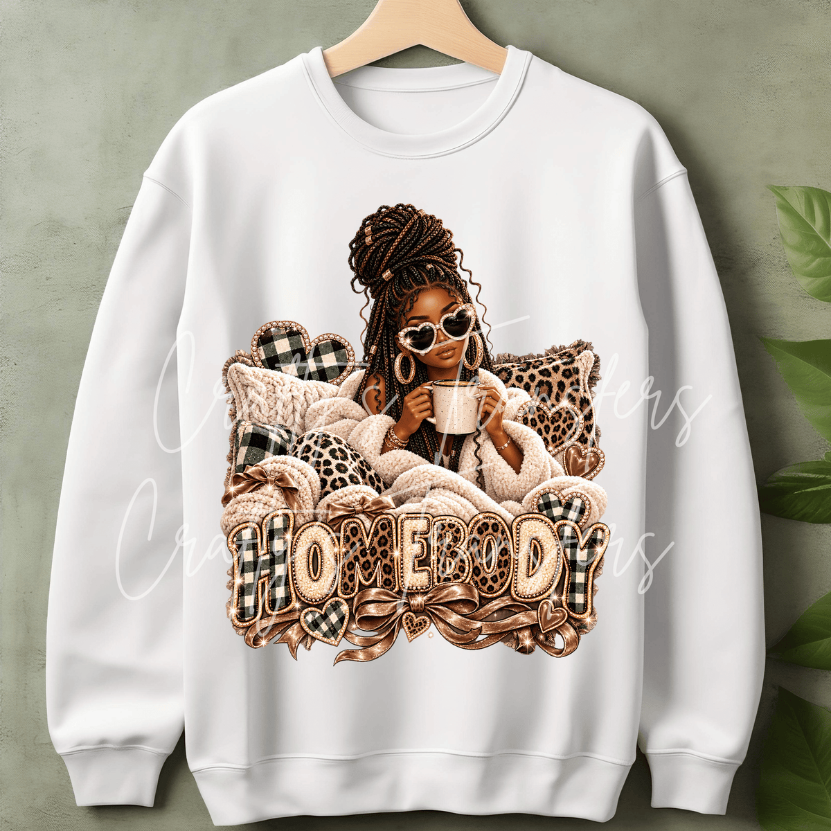 Cozy Girl DTF Transfer – Coffee & Leopard Lounge Shirt Design – Neutral Girly DTF