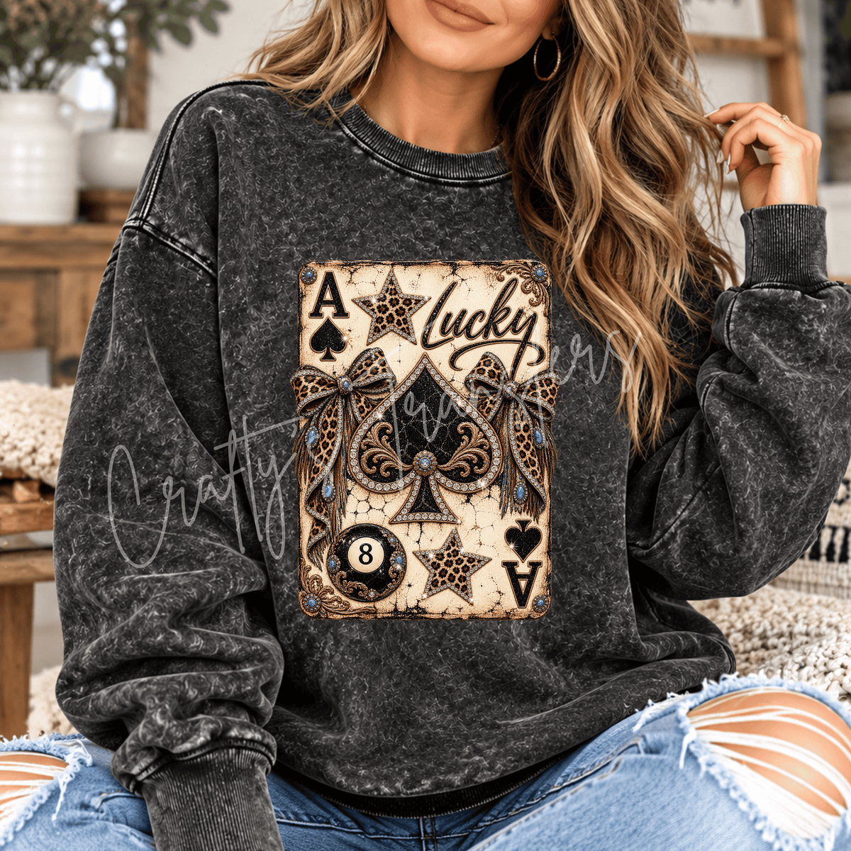 Lucky Playing Card DTF Transfer – Leopard Bow Ace of Spades Shirt Design – Western Casino Style DTF