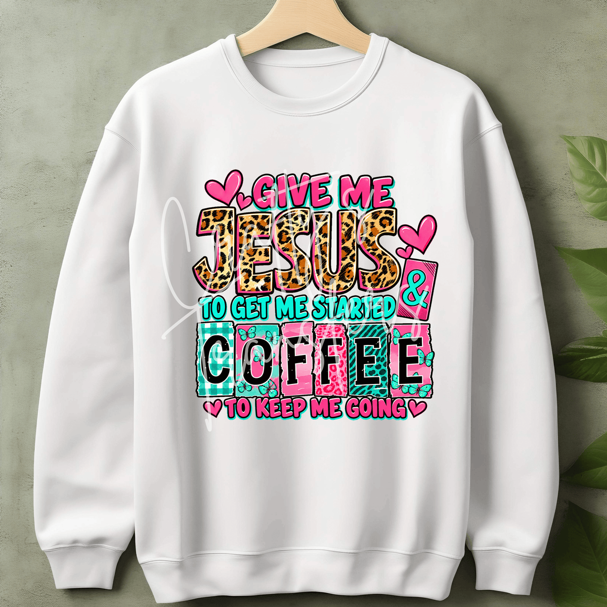 Christian Coffee DTF Transfer – Colorful Faith & Coffee Shirt Design – Leopard Jesus Coffee DTF