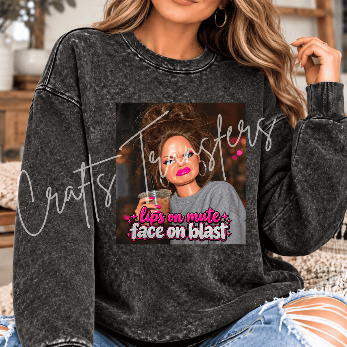 Sassy Brunette Iced Coffee DTF Transfer – Hot Pink Attitude Girl Graphic