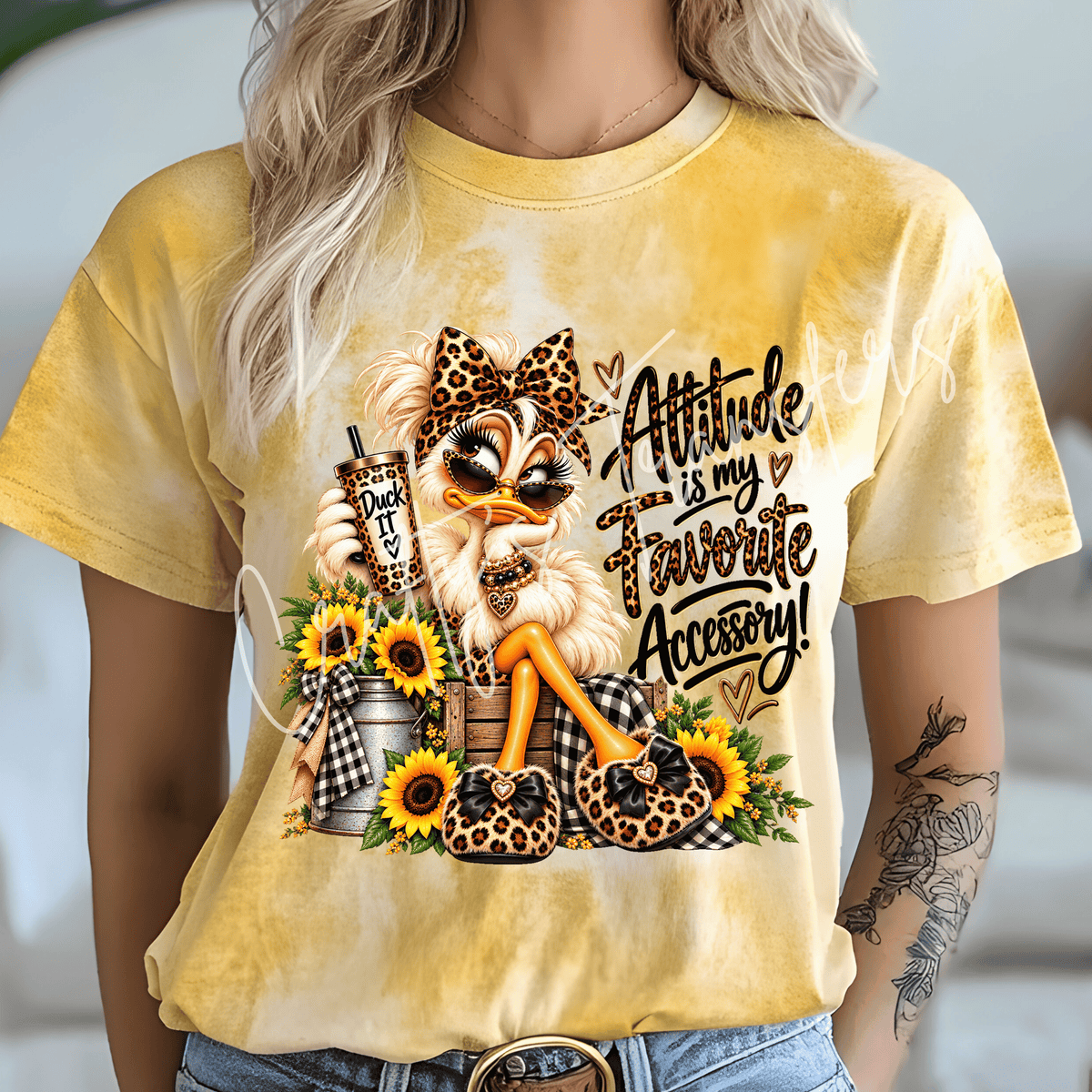 Sassy Leopard Duck DTF Transfer – Attitude Girl Sunflower & Animal Print Graphic
