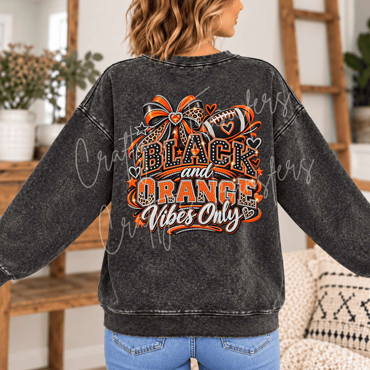 Black & Orange Football DTF Transfer – Leopard Bow Game Day Graphic