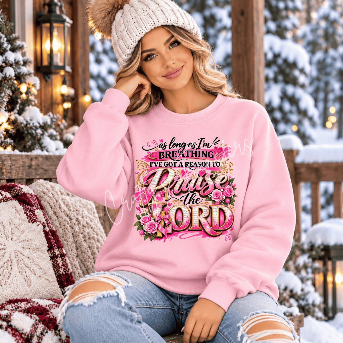 Praise the Lord DTF Transfer – Pink Floral Christian Faith Inspirational Graphic