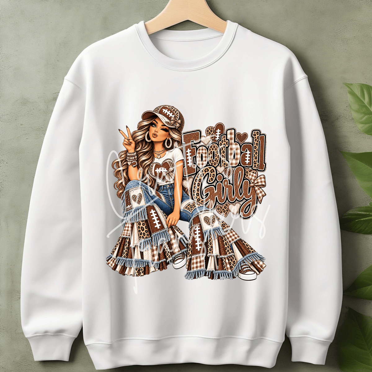 Football Girl DTF Transfer – Leopard Patchwork Football Shirt Design – Girly Game Day DTF