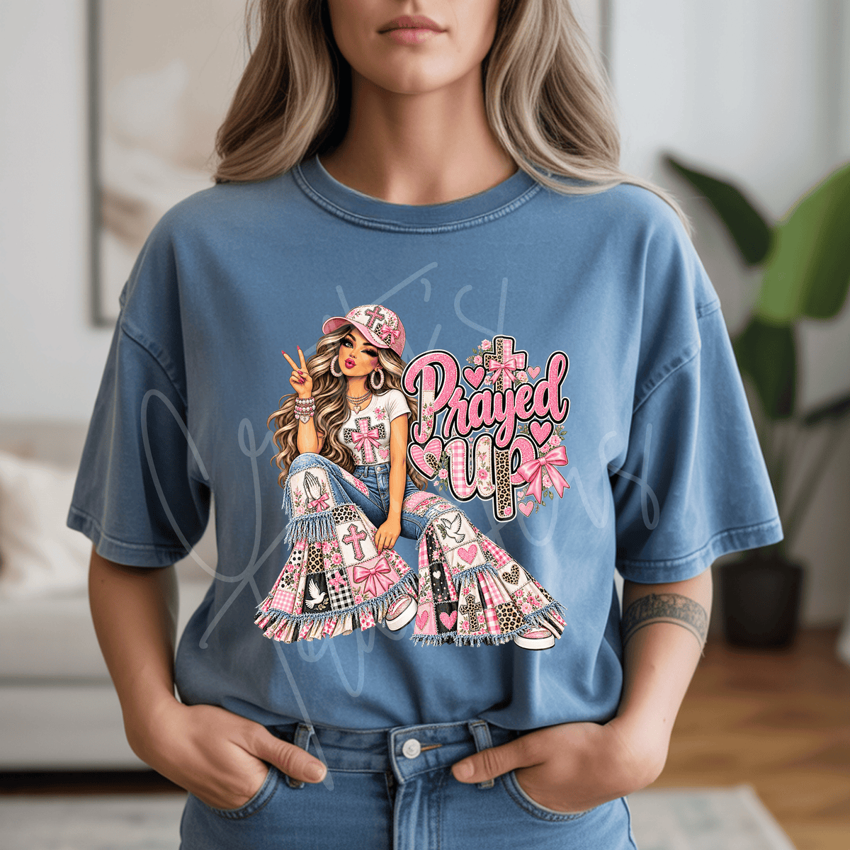 Pink Christian Girl DTF Transfer – Girly Faith Shirt Design – Patchwork Cross Christian DTF