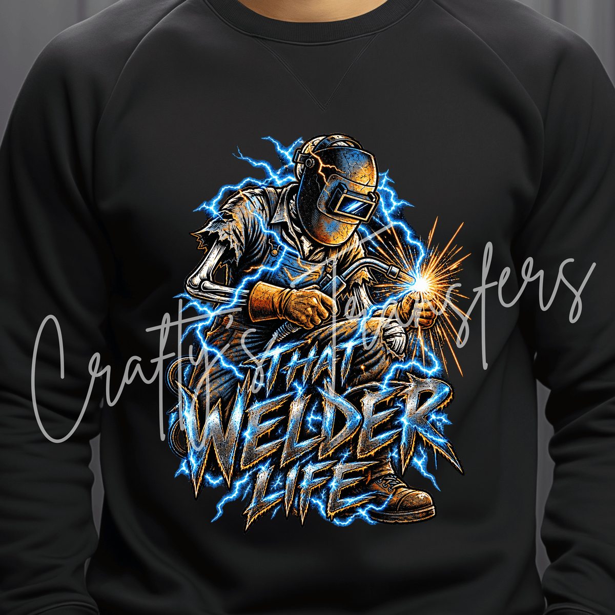 Welder DTF Transfer – Electric Arc Welding Shirt Design – Skilled Trades Blue Lightning DTF