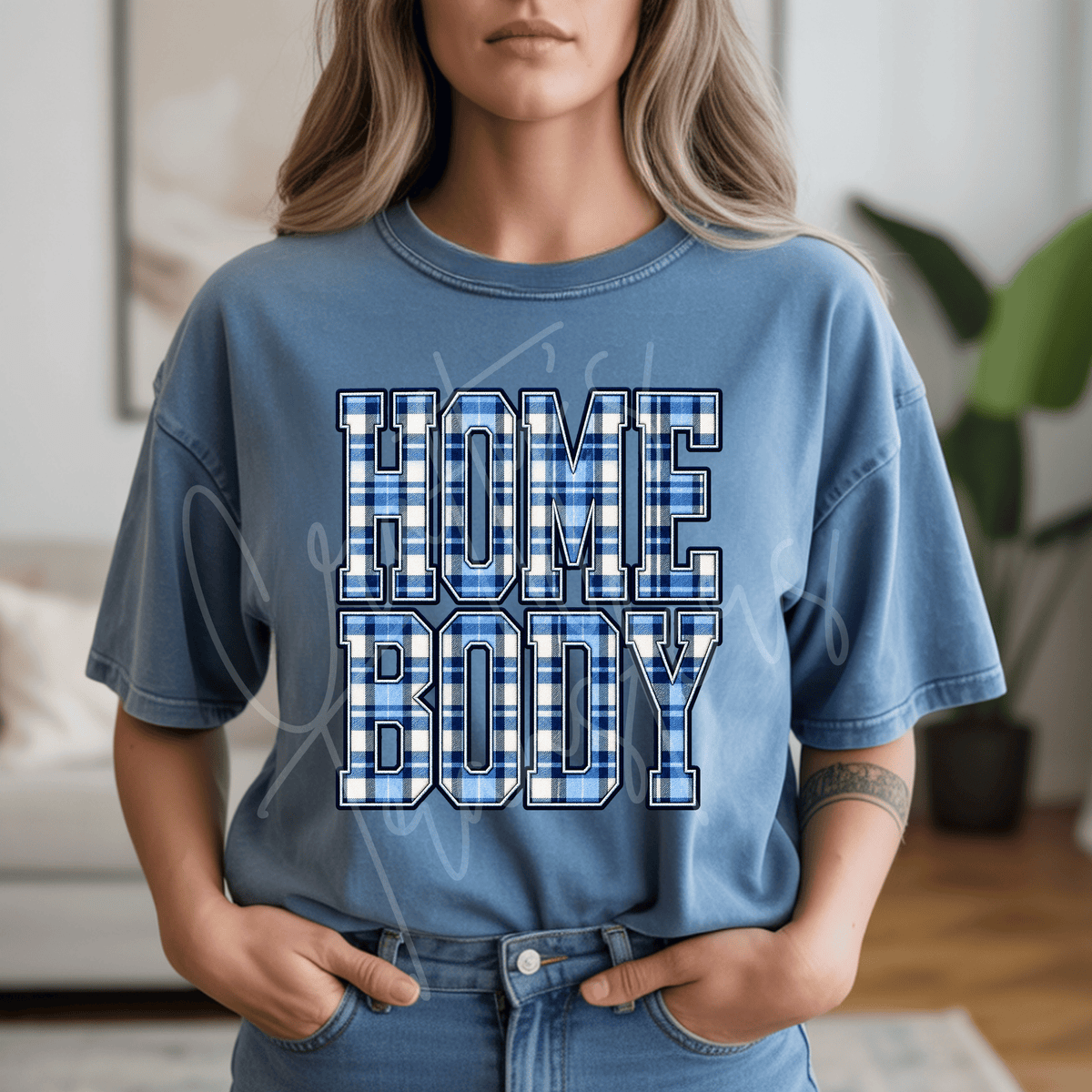 Blue Plaid Homebody DTF Transfer – Cozy Winter Plaid Collegiate Design – Ready to Press DTF