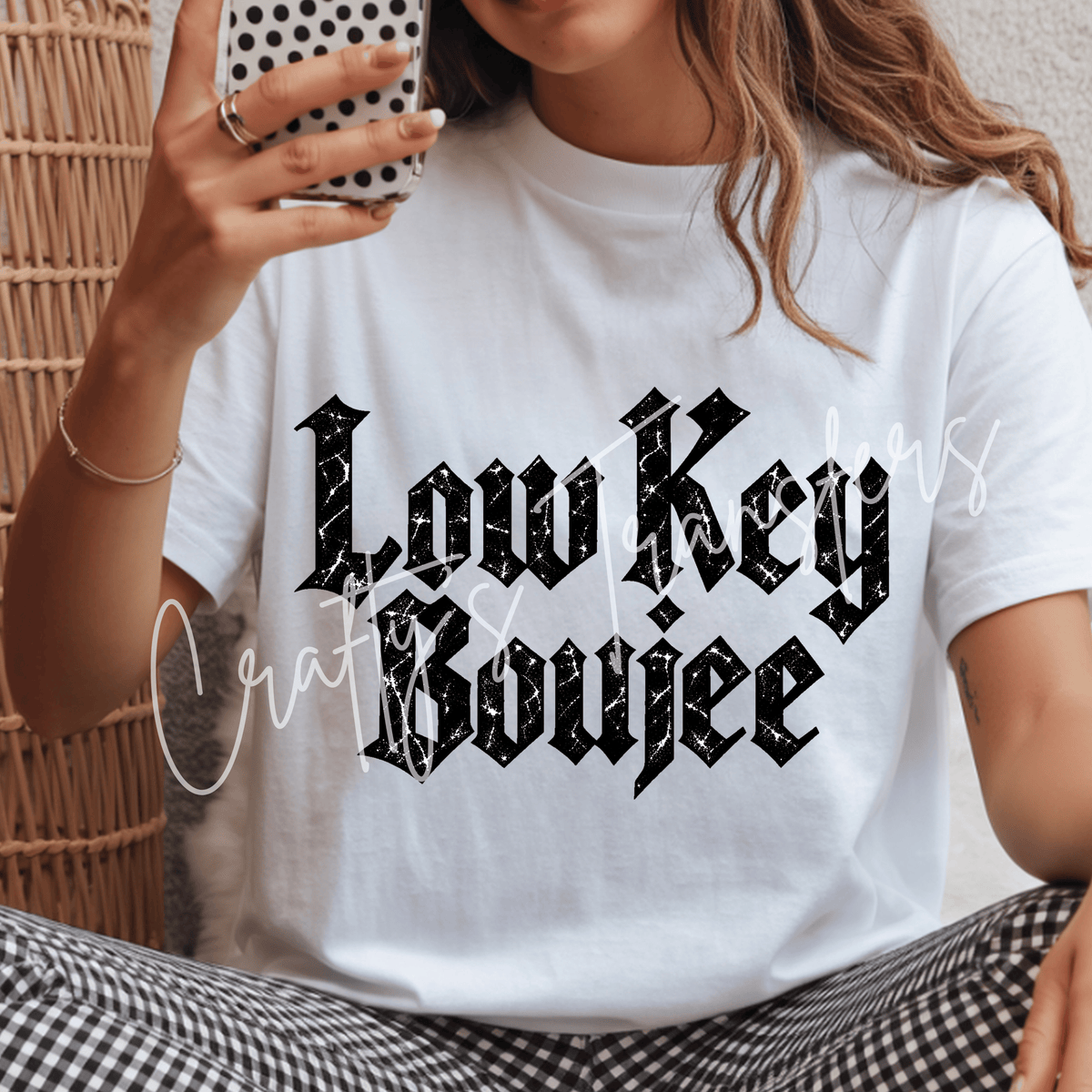 Low Key Boujee DTF Transfer – Trendy Gothic Quote Graphic – Ready To Press