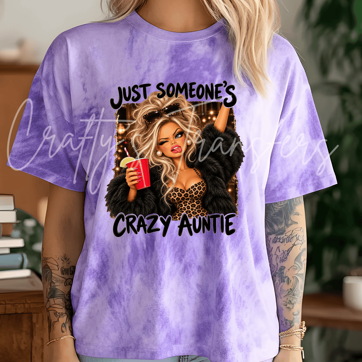 Sassy Blonde Auntie DTF Transfer – Funny Leopard Print Glam Girl Party Graphic