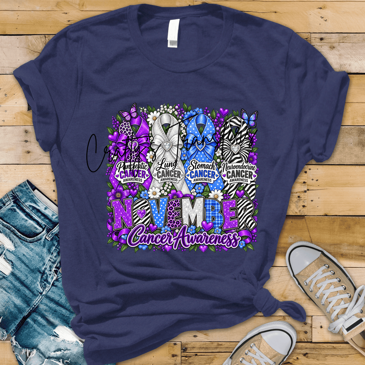 November Cancer Awareness DTF Transfer – Pancreatic Lung Stomach Neuroendocrine Cancer Ribbon Graphic – Ready to Press DTF