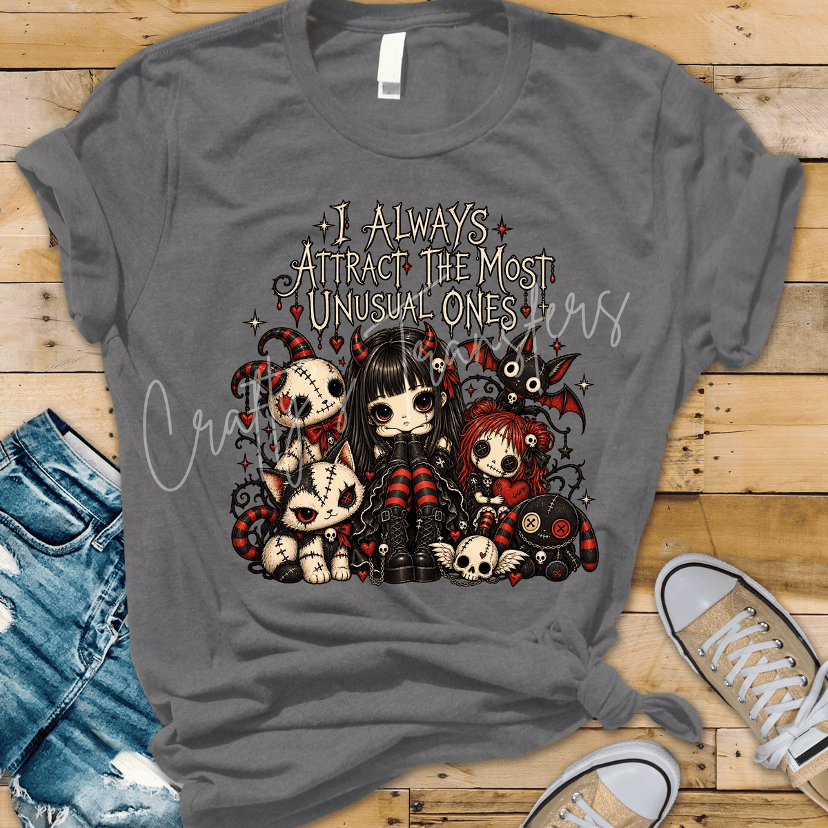 Unusual Ones DTF Transfer – Gothic Doll & Creepy Cute Characters Graphic – Ready to Press DTF