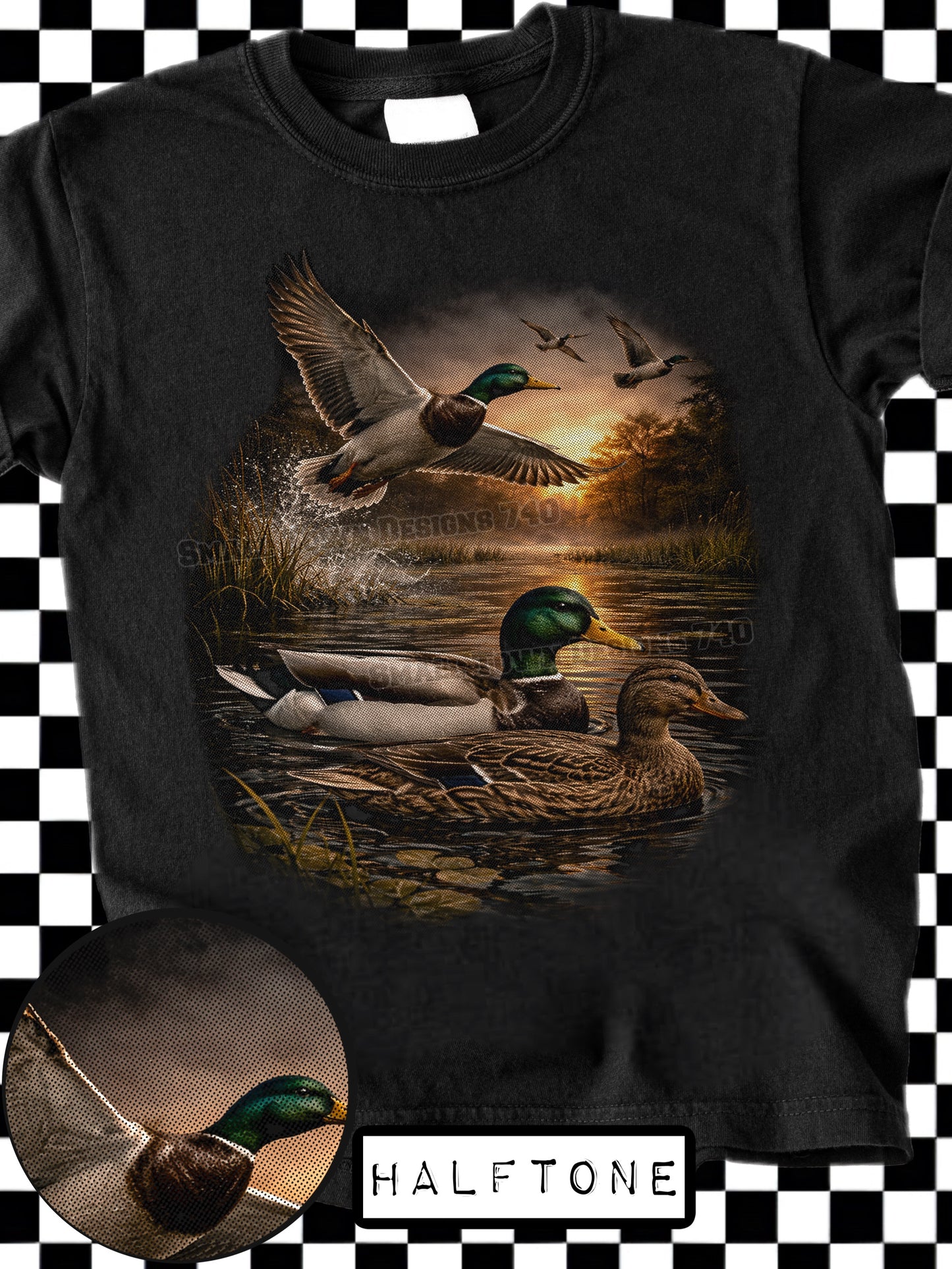 Mallard Duck Hunting DTF Transfer | Wildlife Duck Scene Shirt Design | Halftone Outdoor Graphic Transfer