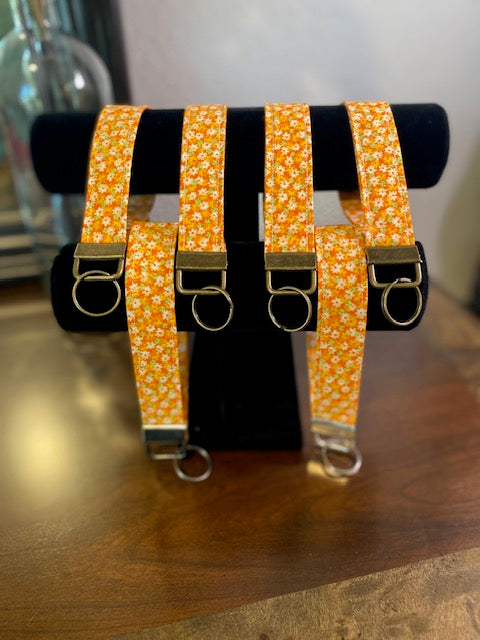 Handmade Cotton Key Fob Wristlets - Orange Floral