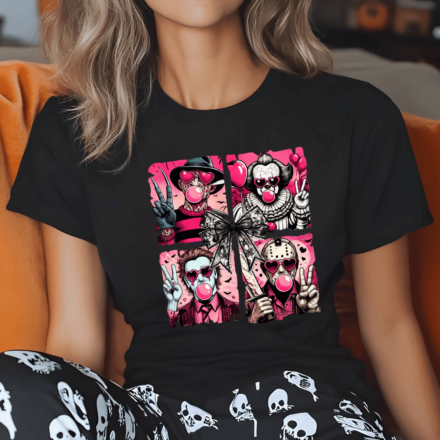 Pink Horror Icons DTF Transfer | Bubblegum Slasher Collage Shirt Transfer | Cute Spooky Halloween Heat Transfer | Ready to Press