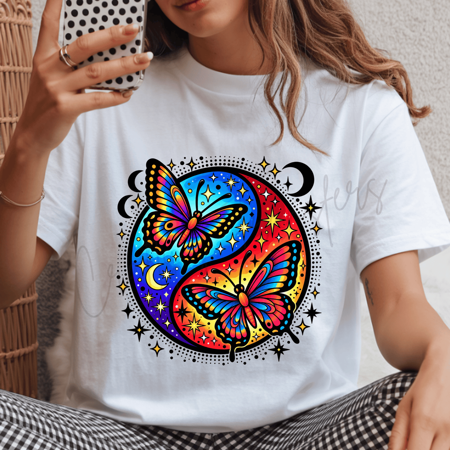 Butterfly Yin Yang DTF Transfer | Colorful Celestial Butterfly Shirt Transfer