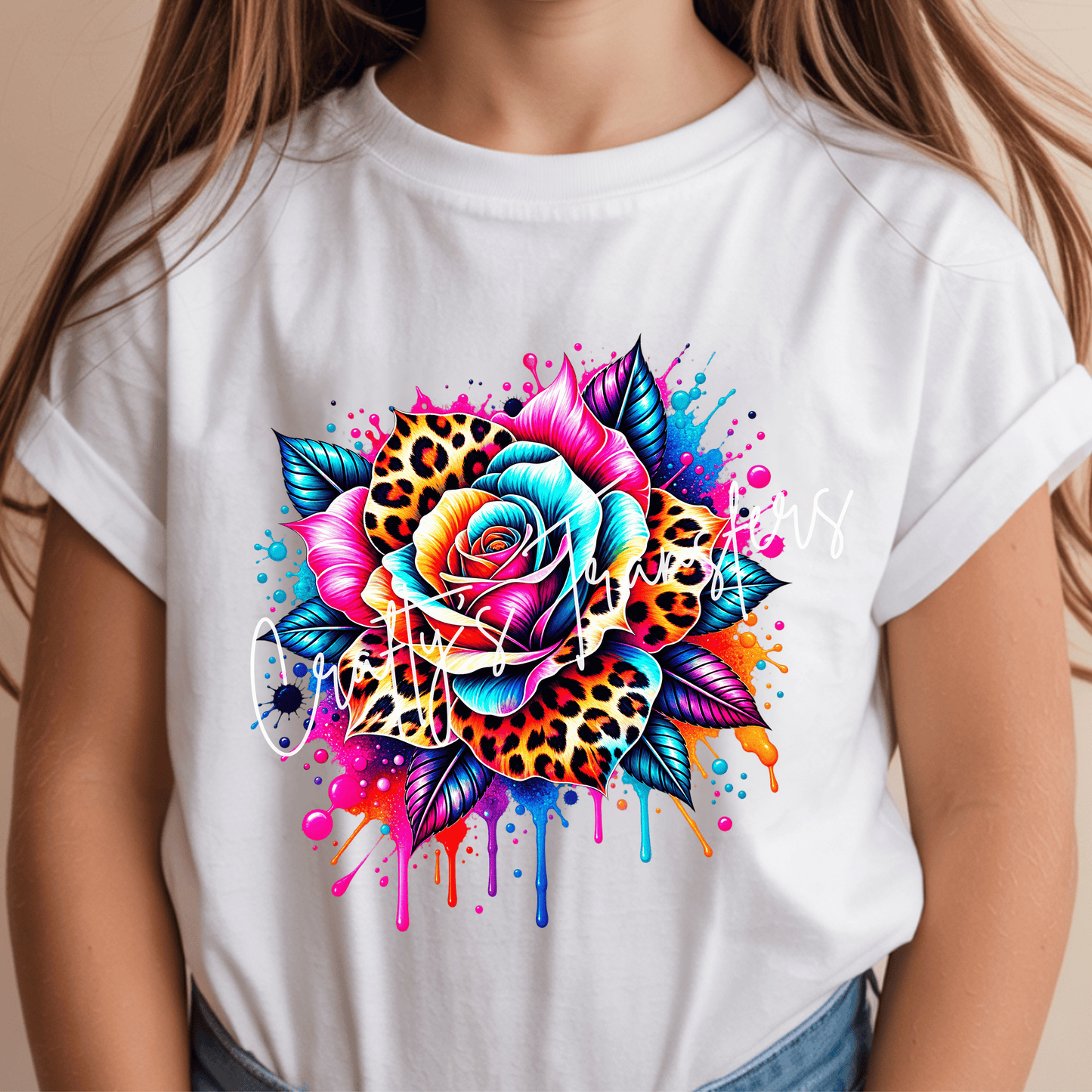 Leopard Rose DTF Transfer | Bright Neon Floral Graphic Shirt Transfer