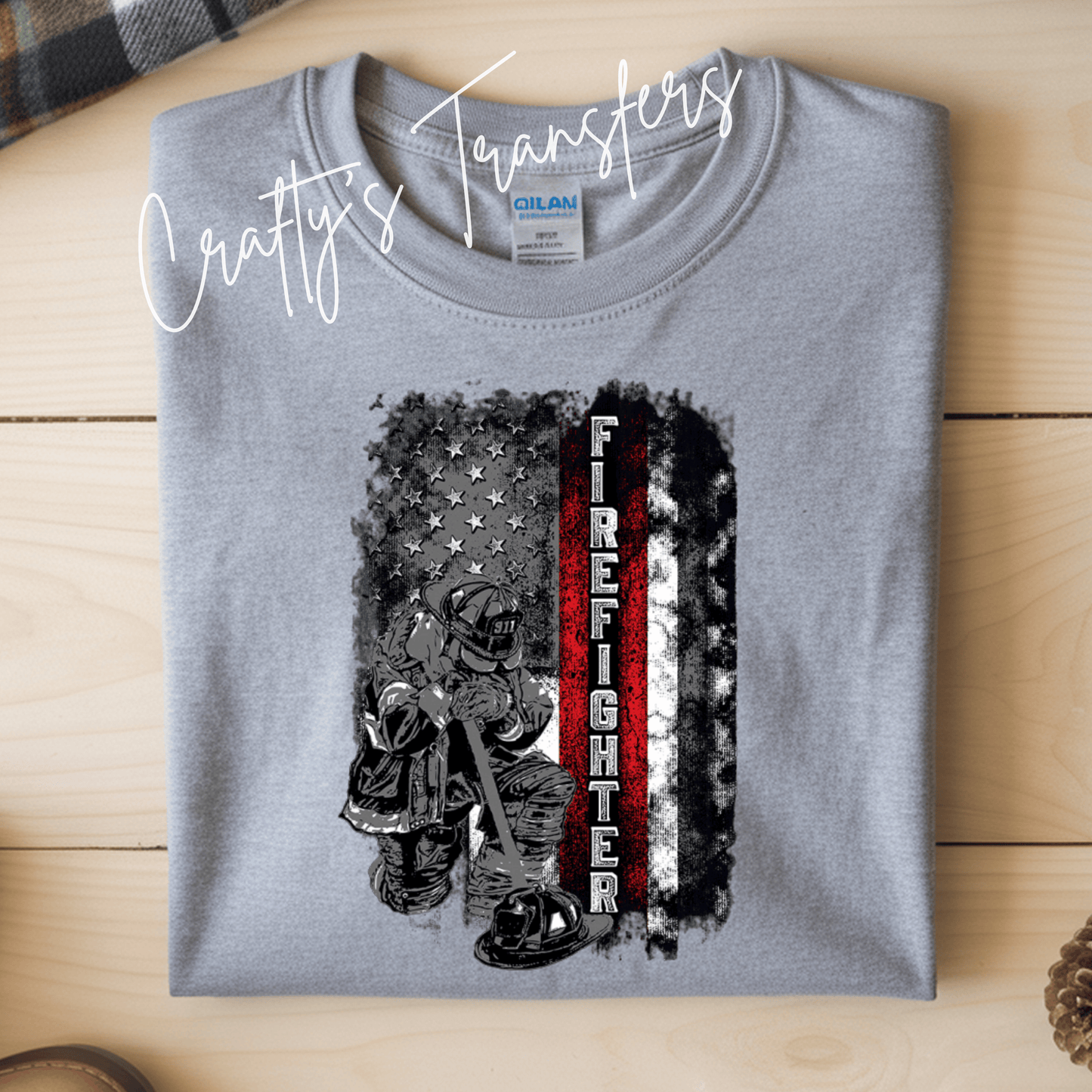 Praying Firefighter American Flag DTF Transfer | Thin Red Line Firefighter Graphic | Patriotic Firefighter Shirt Transfer | First Responder DTF