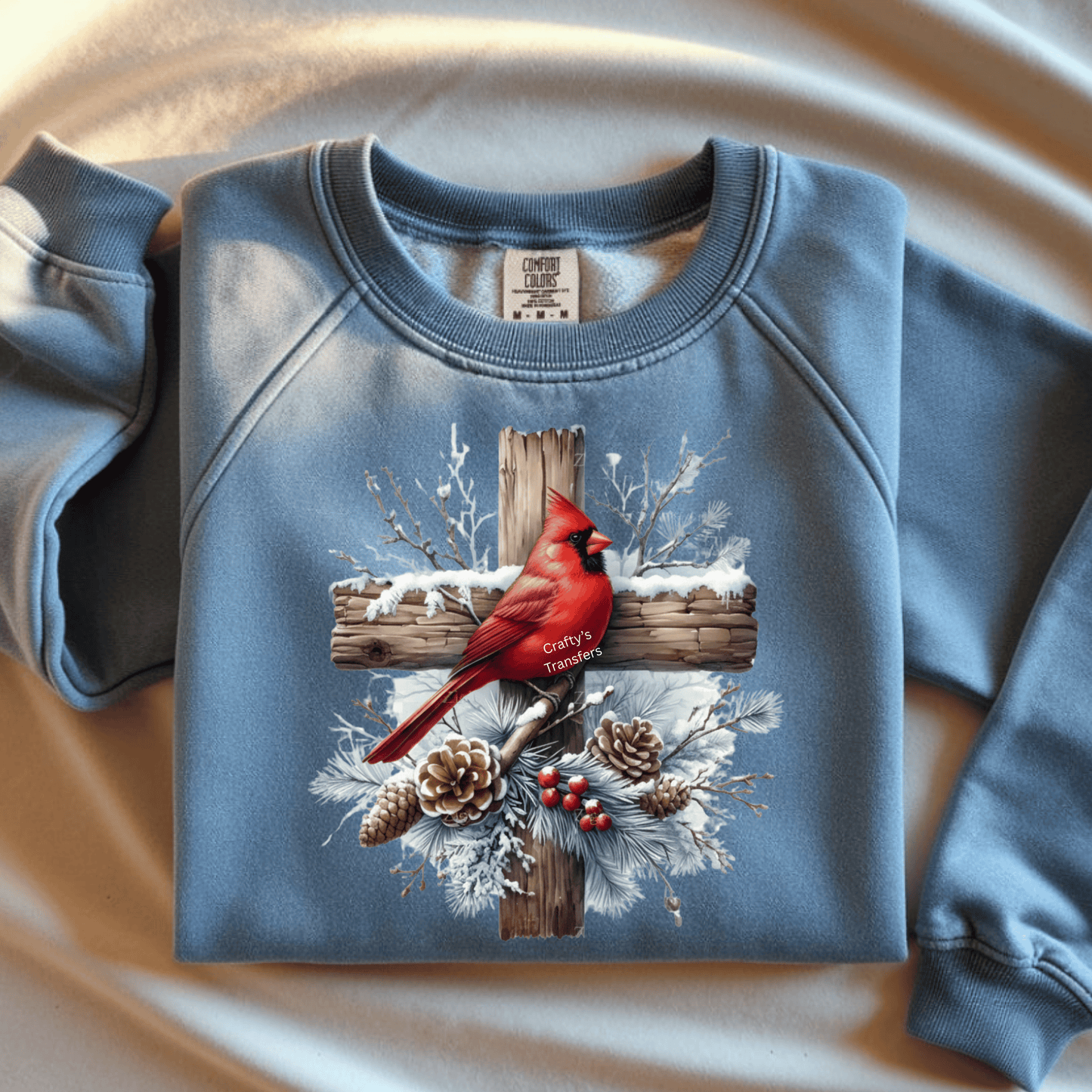 Winter Cardinal Cross DTF Transfer | Faith Christmas Cardinal Heat Transfer for Shirts