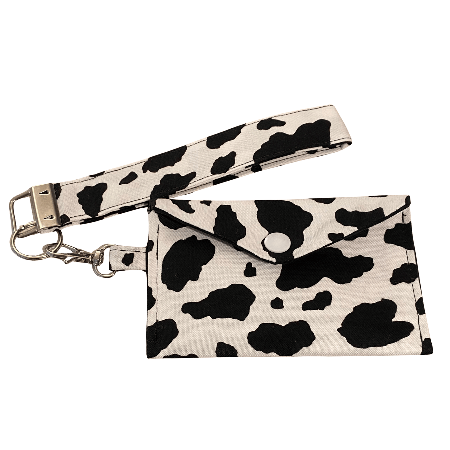 Black & White Cow Print Card Wallet with Wristlet | Cotton Fabric Boutique Wallet