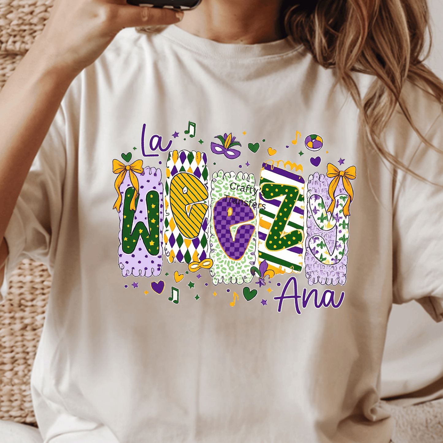 La Weezy Ana Mardi Gras DTF Transfer | Louisiana Mardi Gras Shirt Transfer | Purple Green Gold New Orleans Design
