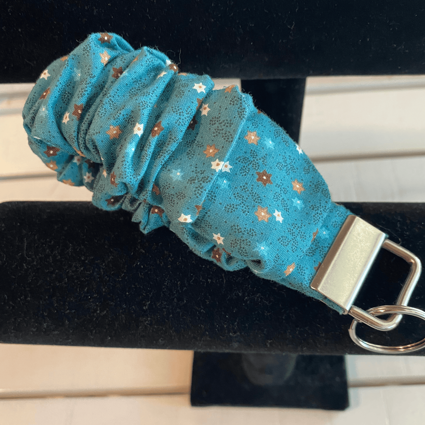 Teal Star Scrunchie Keychain Wristlet | Fabric Wrist Key Chain | Cute Everyday Accessory