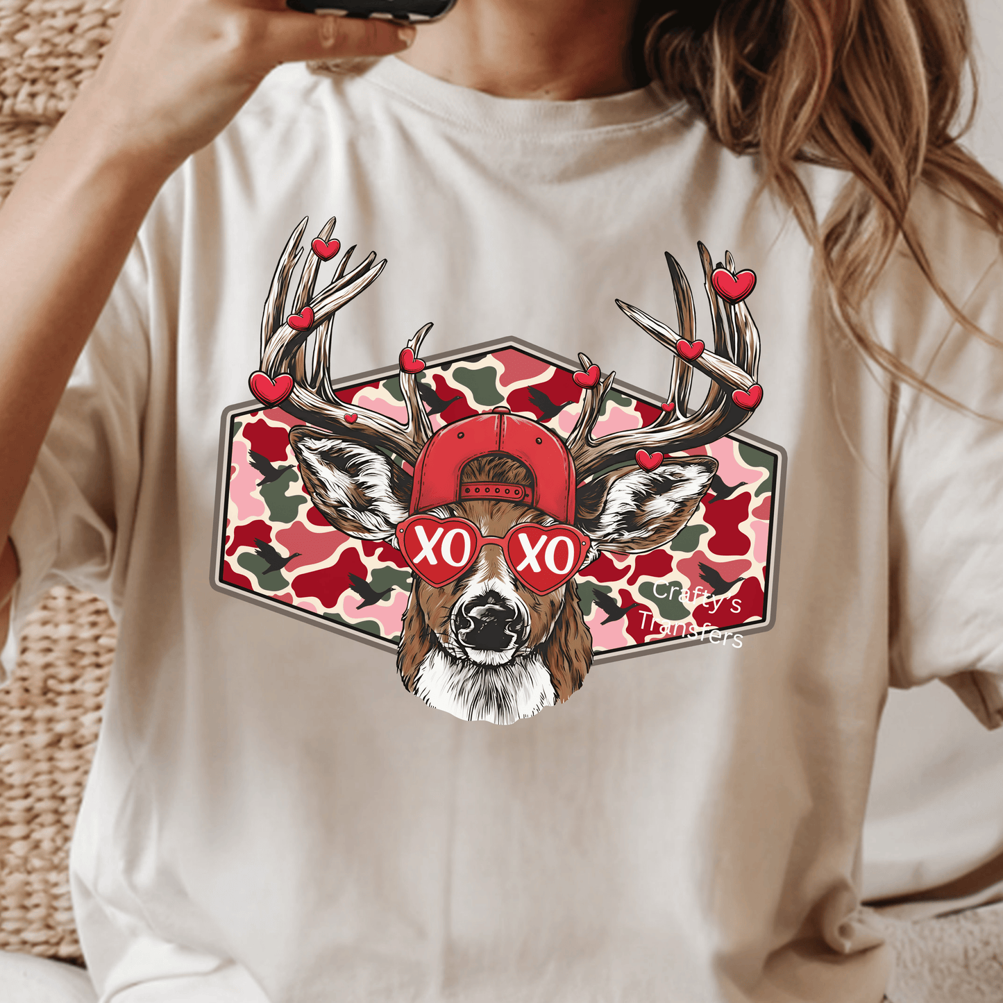 XOXO Deer Valentine DTF Transfer | Cute Western Valentine Shirt Heat Transfer | Country Love Graphic Design