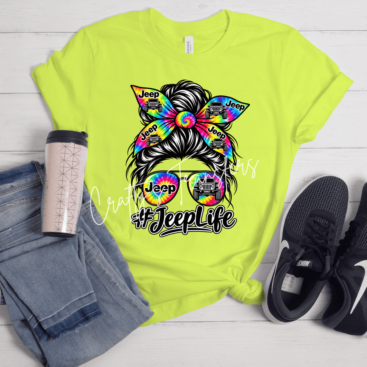 Off Road Life DTF Transfer | Tie Dye Messy Bun 4x4 Adventure Shirt Transfer