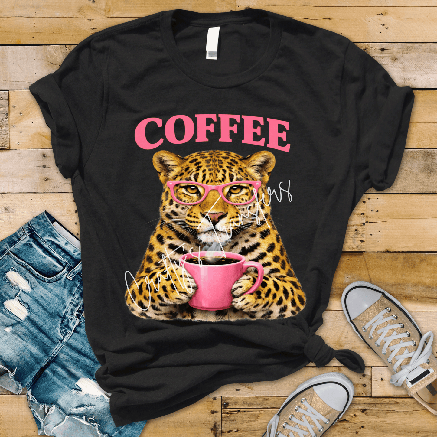 Leopard Coffee DTF Shirt Transfer | Cheetah Print Coffee Lover Graphic | Cute Pink Mug Boutique Tee Design